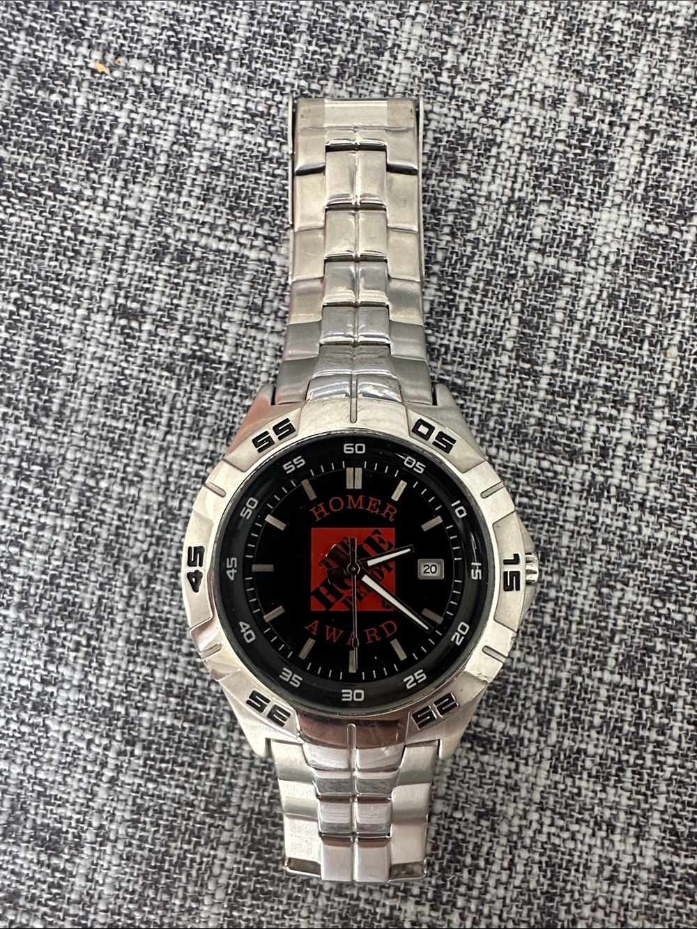 Fossil Silver Stainless Steel Watch with Black and Red Dial